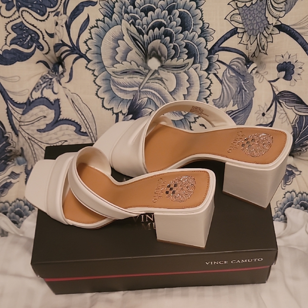 Vince Camuto Cream Block Heel Sandals